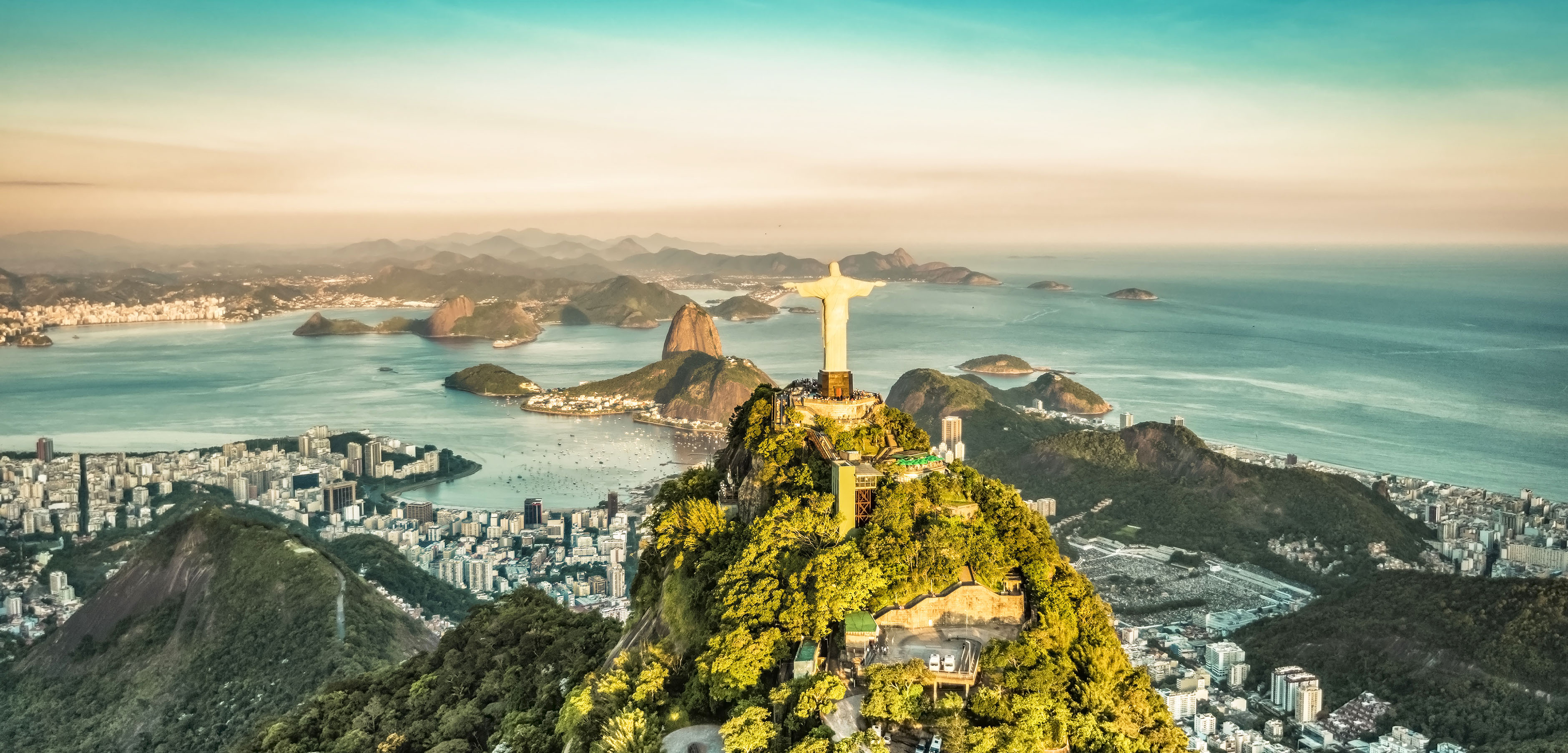 Aerial view of Botafogo Bay from high angle, Rio De Janeiro